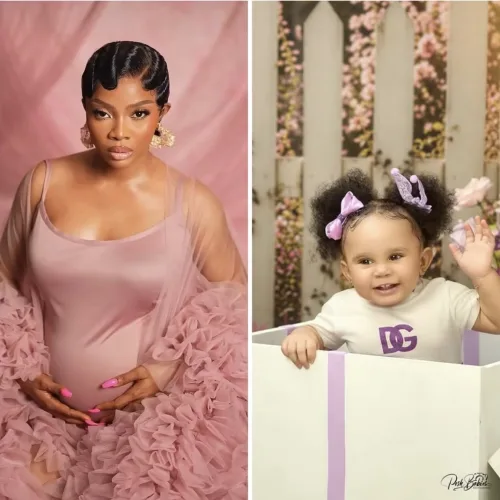 Toke Makinwa unveils Yakira’s face on her first birthday