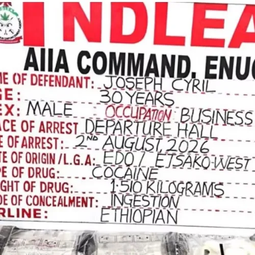 NDLEA arrests Italy-based businessman with ‘98 wraps of coc^ine’ in Enugu