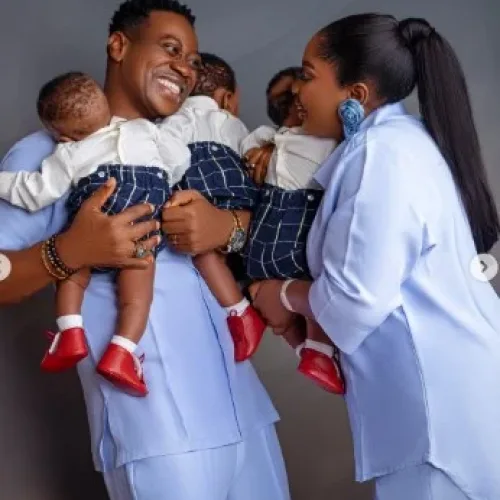 VIDEO: Colleagues, well-wishers gather as Adedimeji, Mo Bimpe hold grand thanksgiving for triplets