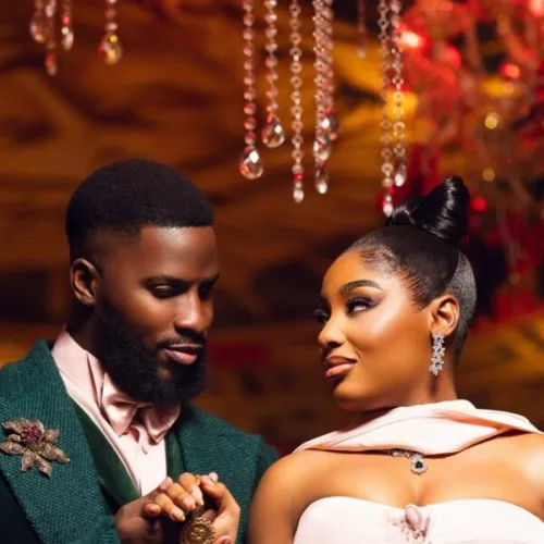 Akin Faminu &amp; Kiky Festus Coordinate in Forest Green and Blush Pink for Their Pre-Wedding Shoot
